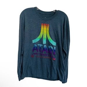 Atari Graphic Print T shirt By Ripple Junction Long Sleeve Adult Size M Gray